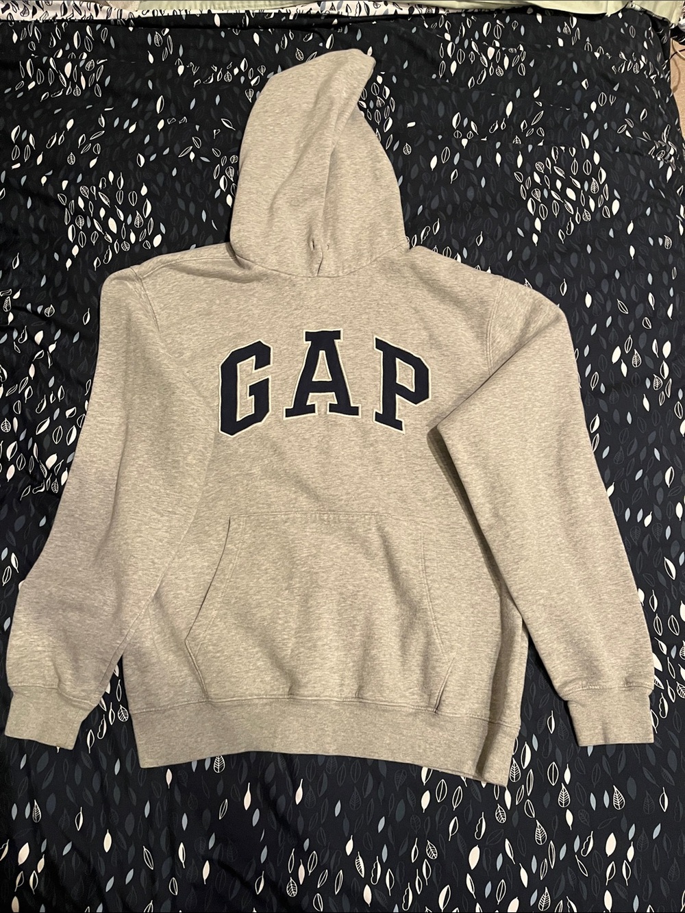 GAP Heather Gray Hoodie with Navy Logo - Medium